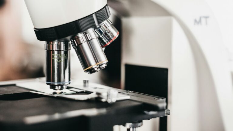 Laboratory microscope and analytical equipment used in peptide quality testing