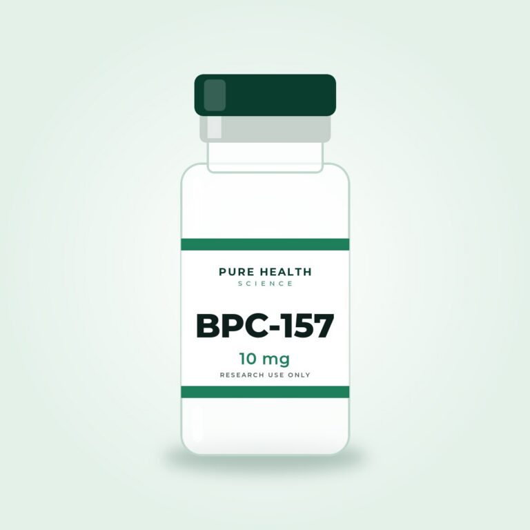 BPC-157 10 mg lyophilized research peptide vial by Pure Health Sciences