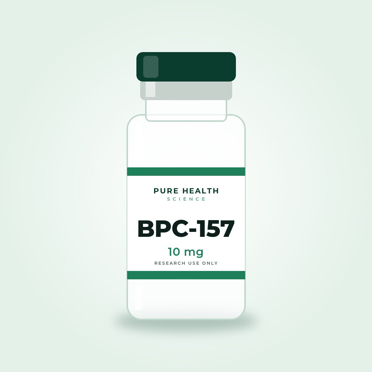BPC-157 10 mg lyophilized research peptide vial by Pure Health Sciences